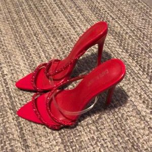 RED sparkly high heel sandals